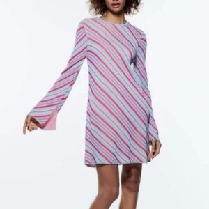 Zara Pink and Gray Striped Knit Top